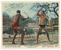 7c086 JOCK MAHONEY signed color 8x10 still '63 fighting with sword from Tarzan's Three Challenges!