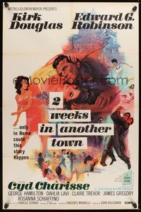 7d006 2 WEEKS IN ANOTHER TOWN 1sh '62 cool art of Kirk Douglas & sexy Cyd Charisse by Bart Doe!