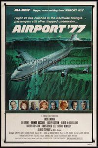 7d026 AIRPORT '77 1sh '77 Lee Grant, Jack Lemmon, Olivia de Havilland, Bermuda Triangle crash art!