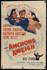 7d034 ANCHORS AWEIGH 1sh R55 sailors Frank Sinatra & Gene Kelly with Kathryn Grayson!