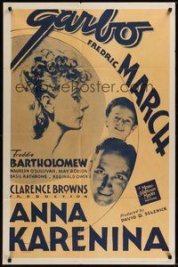 7d040 ANNA KARENINA 1sh R48 beautiful Greta Garbo, Fredric March, Freddie Bartholomew