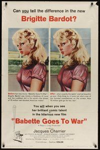 7d051 BABETTE GOES TO WAR 1sh '60 sexy art of soldier Brigitte Bardot, Babette s'en va-t-en guerre