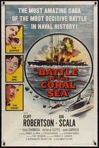 7d062 BATTLE OF THE CORAL SEA 1sh '59 Cliff Robertson, the most decisive battle in naval history!