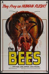 7d065 BEES 1sh '78 John Saxon, Angel Tompkins, giant killer bee & sexy girl artwork by Kollar!