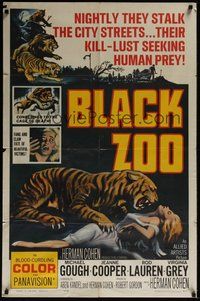 7d089 BLACK ZOO 1sh '63 cool horror image of fang and claw killers stalking the city streets!
