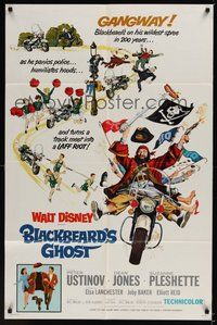 7d090 BLACKBEARD'S GHOST 1sh '68 Walt Disney, artwork of wacky invisible pirate Peter Ustinov!