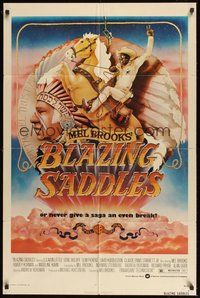 7d092 BLAZING SADDLES 1sh '74 classic Mel Brooks western, art of Cleavon Little by John Alvin!