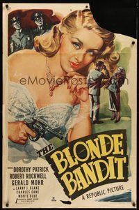 7d094 BLONDE BANDIT 1sh '49 great c/u art of sexy bad girl Dorothy Patrick with smoking gun!
