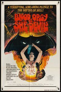 7d098 BLOOD ORGY OF THE SHE DEVILS 1sh '72 Ted V. Mikels, a plunge into the depths of Hell!