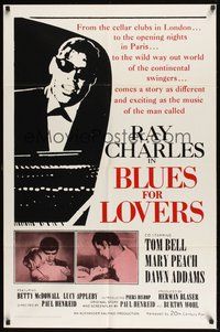 7d101 BLUES FOR LOVERS 1sh '66 cool b&w image of Ray Charles at piano!