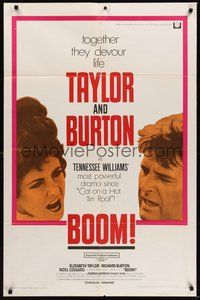 7d108 BOOM 1sh '68 Elizabeth Taylor & Richard Burton, Tennessee Williams drama!