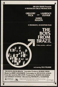 7d110 BOYS FROM BRAZIL 1sh '78 Gregory Peck is a Nazi on the run from Laurence Olivier!