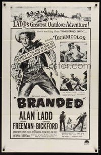 7d112 BRANDED military 1sh R60s great artwork image of tough cowboy Alan Ladd with gun in hand!