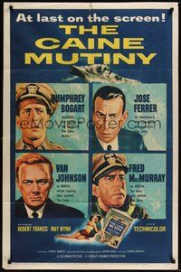 7d130 CAINE MUTINY 1sh '54 art of Humphrey Bogart, Jose Ferrer, Van Johnson & Fred MacMurray!