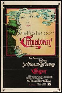 7d149 CHINATOWN 1sh '74 art of Jack Nicholson & Faye Dunaway by Jim Pearsall, Roman Polanski