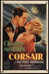 7d176 CORSAIR 1sh R37 great romantic artwork of Chester Morris about to kiss pretty Thelma Todd!