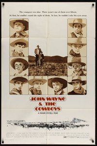 7d181 COWBOYS 1sh '72 big John Wayne, Bruce Dern, Robert Carradine, Bill Gold art!