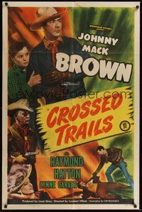 7d188 CROSSED TRAILS 1sh '48 Johnny Mack Brown, Raymond Hatton, Lynne Carver!