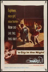 7d191 CRY IN THE NIGHT 1sh '56 how did nice 18 year-old Natalie Wood fall so far & get kidnapped!