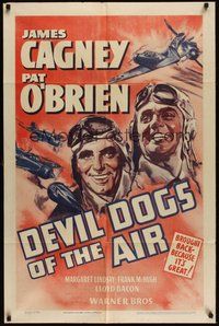 7d209 DEVIL DOGS OF THE AIR 1sh R41 great art of pilots James Cagney & Pat O'Brien!