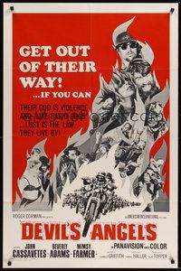 7d211 DEVIL'S ANGELS 1sh '67 Corman, Cassavetes, their god is violence, lust the law they live by!