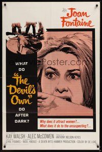 7d212 DEVIL'S OWN 1sh '67 Hammer, Joan Fontaine, what does it do to the unsuspecting?
