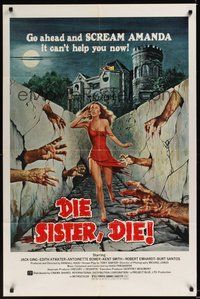 7d220 DIE SISTER DIE 1sh '72 great horror artwork, go ahead & scream, it can't help you now!