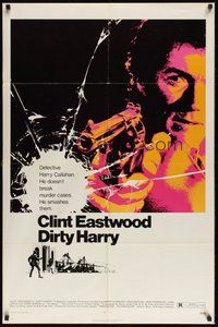 7d225 DIRTY HARRY 1sh '71 great c/u art of Clint Eastwood pointing gun, Don Siegel crime classic!