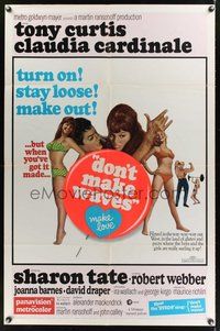 7d235 DON'T MAKE WAVES 1sh '67 Tony Curtis with super sexy Sharon Tate & Claudia Cardinale!