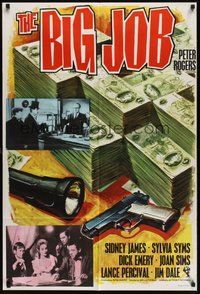 7d074 BIG JOB English 1sh '65 Sid James, Sylvia Syms, cool Chantrell artwork of money & gun!