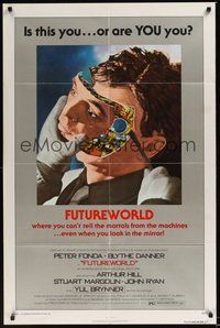 7d319 FUTUREWORLD 1sh '76 AIP, a world where you can't tell the mortals from the machines!