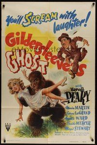 7d327 GILDERSLEEVE'S GHOST 1sh '44 Harold Peary horror comedy, wacky art of sexy girl & ape!