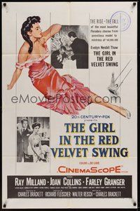 7d328 GIRL IN THE RED VELVET SWING 1sh '55 art of half-dressed Joan Collins as Evelyn Nesbitt Thaw!