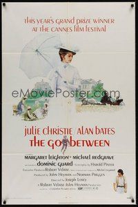 7d333 GO BETWEEN 1sh '70 artwork of Julie Christie with umbrella, directed by Joseph Losey!
