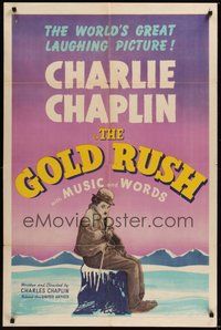 7d337 GOLD RUSH 1sh R41 Charlie Chaplin classic, World's great laughing picture!
