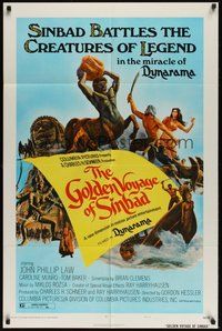 7d339 GOLDEN VOYAGE OF SINBAD style A 1sh '73 Ray Harryhausen, cool fantasy art by Mort Kunstler!