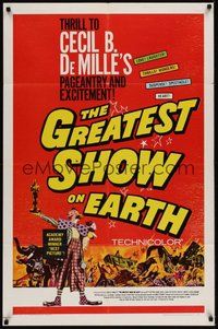 7d349 GREATEST SHOW ON EARTH 1sh R67 Cecil B. DeMille circus classic,Charlton Heston, Stewart!