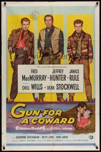 7d355 GUN FOR A COWARD 1sh '56 art of cowboys Fred MacMurray, Jeffrey Hunter & Dean Stockwell!