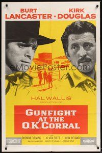 7d357 GUNFIGHT AT THE O.K. CORRAL 1sh '57 Burt Lancaster, Kirk Douglas, directed by John Sturges!