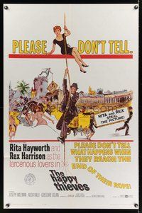 7d366 HAPPY THIEVES 1sh '62 cool artwork of Rita Hayworth & Rex Harrison!