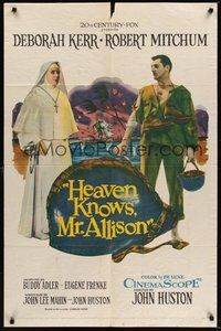 7d383 HEAVEN KNOWS MR. ALLISON 1sh '57 Robert Mitchum in uniform w/ nun Deborah Kerr!