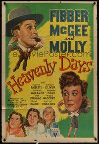 7d384 HEAVENLY DAYS style A 1sh '44 wacky artwork of Fibber McGee & Molly!