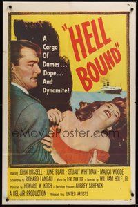 7d386 HELL BOUND 1sh '57 the raw story behind the international Hot-Cargo Runners!