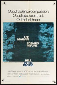 7d387 HELL IN THE PACIFIC 1sh '69 Lee Marvin, Toshiro Mifune, John Boorman!