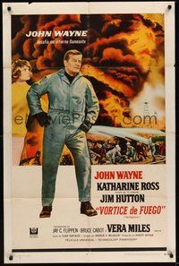 7d388 HELLFIGHTERS Spanish/U.S. 1sh '69 John Wayne as fireman Red Adair, Katharine Ross, blazing inferno!