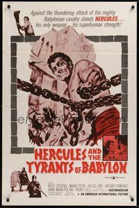 7d393 HERCULES & THE TYRANTS OF BABYLON 1sh '64 Peter Lupus as Rock Stevens, sexy Helga Line!