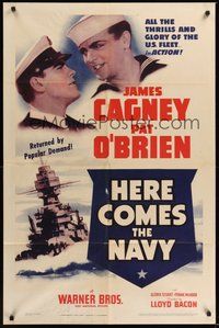 7d394 HERE COMES THE NAVY 1sh R40s James Cagney, Pat O'Brien, cool Navy ship artwork!