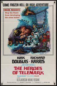 7d395 HEROES OF TELEMARK 1sh '66 Kirk Douglas & Richard Harris stop Nazis from making atom bomb!