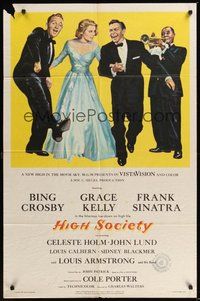 7d399 HIGH SOCIETY 1sh '56 art of Frank Sinatra, Bing Crosby, Grace Kelly & Louis Armstrong!
