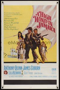 7d400 HIGH WIND IN JAMAICA 1sh '65 cool art of pirates Anthony Quinn & James Coburn!
